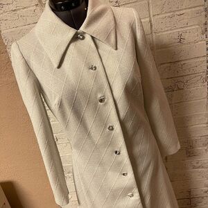 Jeanne Durrell Vintage White Silver Button Up Coat Large